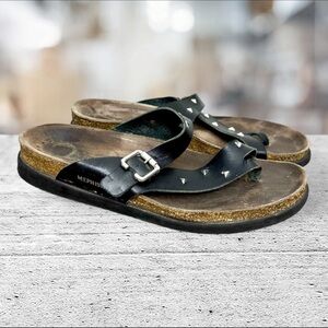 Mephisto Helenore Sandals Women Size 42 Black Leather Cork Studs Hippie Festival